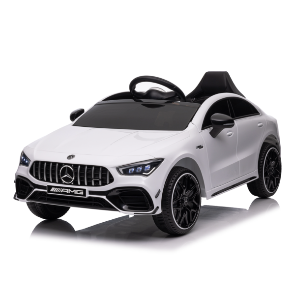 Kinder Elektroauto Mercedes CLA 45s AMG, VIER Motoren+LED+Audio+EVA+FB weiss