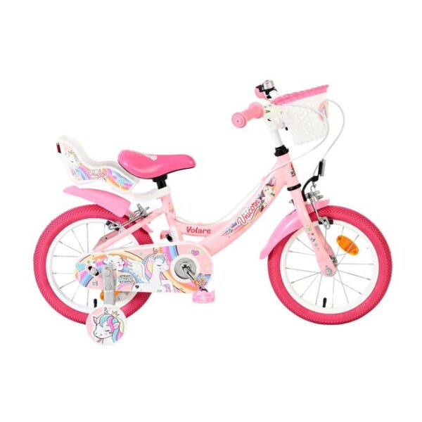 Volare Unicorn Kinderfahrrad - Mädchen - 14 Zoll - Rosa - Zwei Handbremsen
