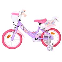 Volare Unicorn Kinderfahrrad - Mädchen - 14 Zoll - Lila - Zwei Handbremsen
