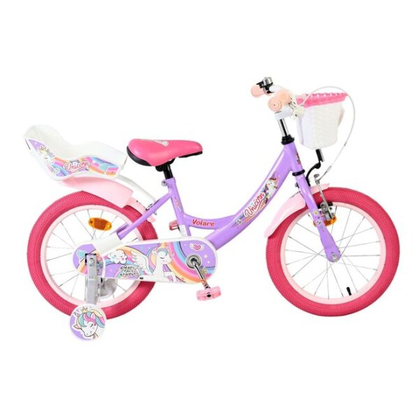 Volare Unicorn Kinderfahrrad – Mädchen – 16 Zoll – Lila