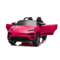Elektro Kinderfahrzeug „Porsche Macan“ – Lizenziert – 12V10A Akku, 2,4Ghz Fernsteuerung, MP3+Leder+EVA - Pink