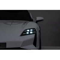 Elektro Kinderfahrzeug „Porsche Taycan Turbo S“ – Lizenziert – 24V Akku, 2,4Ghz FB, MP3+Ledersitz+EVA - Weiss